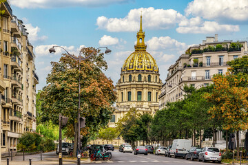 Paris, France. Scenic view to famous historical building Les Invalides (National Residence of the...