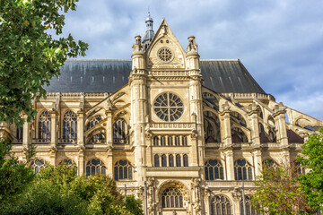 Fototapeta na wymiar Paris, France. Facade of the Church of St. Eustache (église Saint-Eustache) partial view.