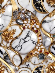 showcase an opulent array of textures and materials, featuring intricate gold leaf designs with marble and gemstone inlays. The luxurious patterns present a blend of classic elegance and modern design