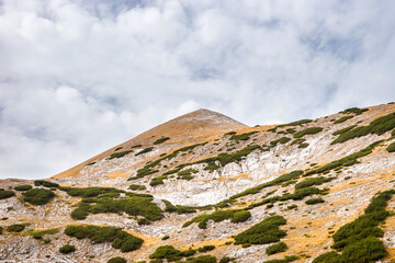 Mt. Kutelo I summit, view from the trekking route from Banderitsa hut. Summer mountain landscape in Pirin national park, Bulgaria.
