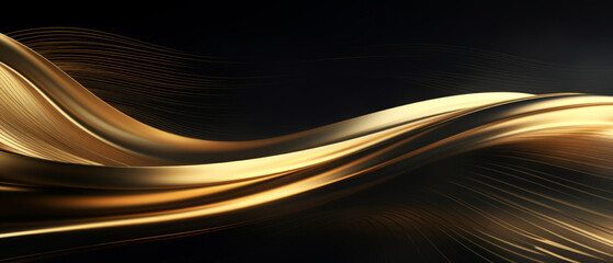 Abstract Golden Waves Flowing on a Luxurious Black Background