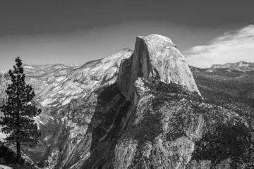 Papier Peint photo autocollant Half Dome Classic black and white landscape art of Half Dome and valley landscape during summer season in Yosemite National Park California, USA.