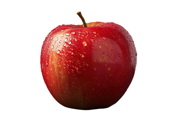 freshvibrant red apple with water droplets, isolated on transparent background, natural fruit, healthy food