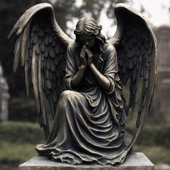 Sculpture of a weeping angel. - obrazy, fototapety, plakaty