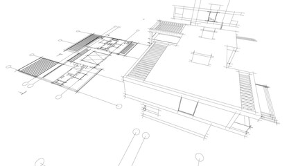 house building sketch architecture 3d illustration