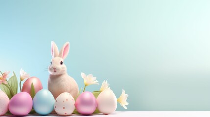 Obraz premium Bunny Sitting in Front of Row of Painted Eggs
