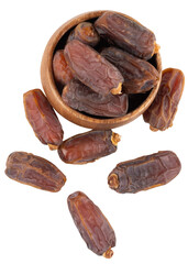 Group of quality date fruits, top view studio image of date fruits.Banner, advert, design element concept idea photo. Islamic holy mont Ramadan snack. Transparent png background.