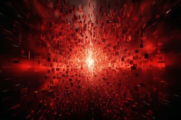 abstract background of explosion of dark mosaic with many red block shapes and cubes, hi tech in the style of 3D rendering, digital art