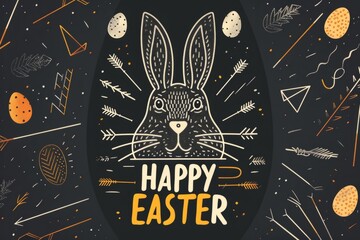 a black happy easter background with a rabbit's egg and arrows in the background Generative AI