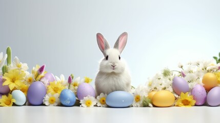 Bunny Sitting in Front of a Row of Eggs