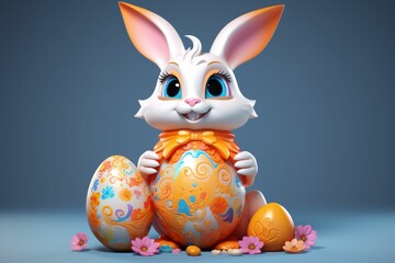 White Rabbit Sitting Next to Easter Egg