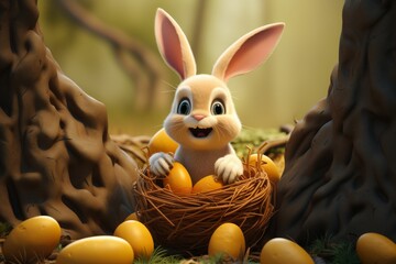 Rabbit Sitting in Nest With Eggs