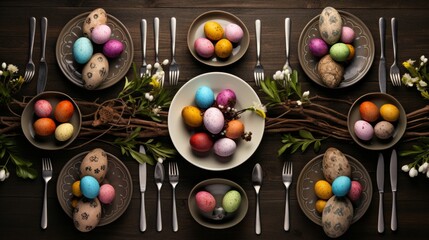 Fototapeta na wymiar Table With Plates and Bowls Filled With Eggs