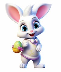 Cartoon Bunny Holding an Easter Egg