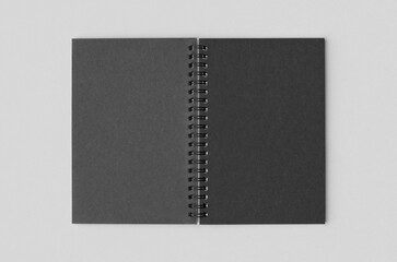 Black spiral notebook mockup, outside.