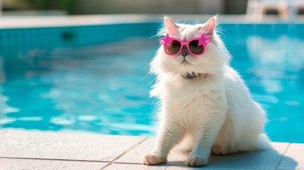 Poolside Cat in Star-Shaped Sunglasses