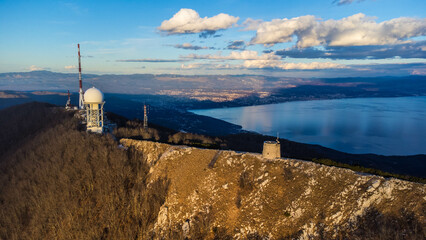 Aerial view of Mount Učka and Vojak Peak overlooking Opatija in Croatia сaptured from a drone