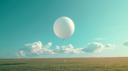 Ascending Weather Balloon in Blue Sky - obrazy, fototapety, plakaty