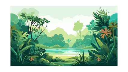 Obraz premium Beautiful view of the jungle. Vector illustration in cartoon style