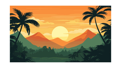 Obraz premium Beautiful view of the jungle. Vector illustration in cartoon style
