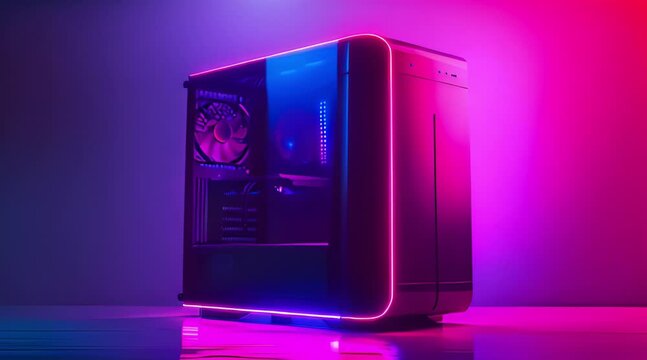 modern gaming computer with glowing pink lights Generative AI