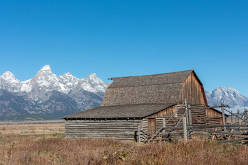 Fototapeta na wymiar Old barn along Mormon Row in Grand Tetons National Park