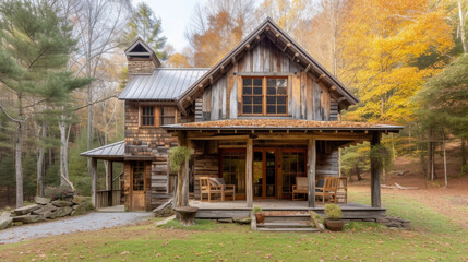 Fototapeta na wymiar With a charming barninspired exterior and cozy interior filled with plush furnishings this rustic house offers the perfect retreat from the hustle and bustle of everyday life.