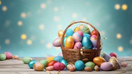 Fototapeta na wymiar Colorful Easter Eggs Overflowing in a Basket