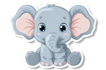 Fototapeta premium Adorable baby elephant illustration with big blue eyes and oversized ears