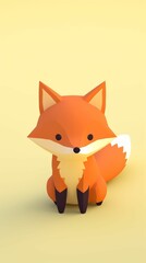 Obraz premium Little Fox Perched on a Yellow Surface