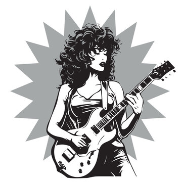 Vector illustration of a woman with an stylized acoustic guitar