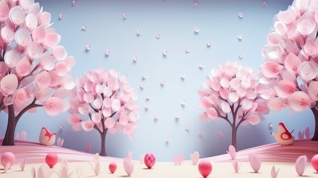 A Painting of a Landscape With Trees and Hearts