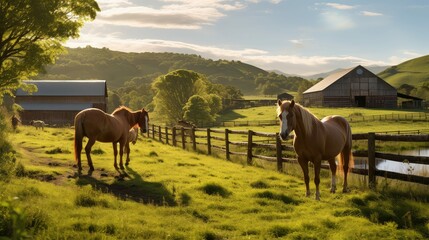 equestrian horses on farm - obrazy, fototapety, plakaty