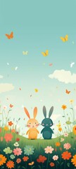 Obraz na płótnie Canvas Two Rabbits Sitting in a Field of Flowers
