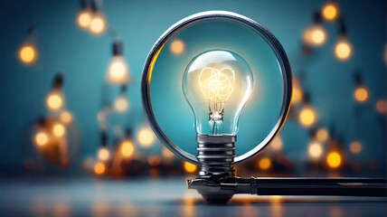 Quick tips for smart creative. light bulb and idea checking icon inside magnifier glass, working Creativity, growth and success development, light bulb and idea checking concept.