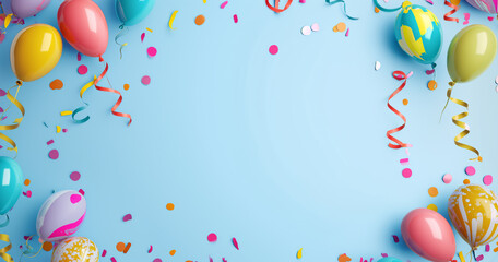 Fundo de celebração com balões e confetes.  - obrazy, fototapety, plakaty