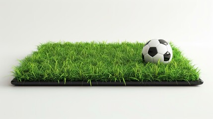 Football Soccer Ball and Field, Verdant Grass, Precise, White Background, 3D illustration