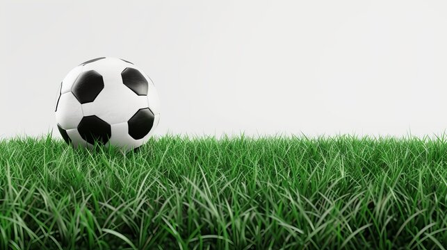 Football Soccer Ball and Field, Verdant Grass, Precise, White Background, 3D illustration
