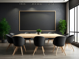 Modern conference room interior design with blank blackboard mockup design.