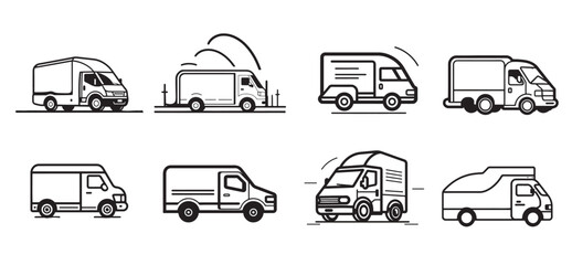 Truck icon, outline vector. Food delivery or commercial shipping.