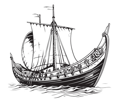 Ancient Vikings on boat