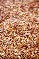 Close-up of a pile of ground linseeds