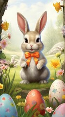 A Painting of a Bunny With a Bow Tie