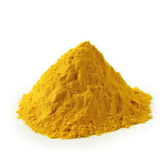close up pile of finely dry organic fresh raw st. johns wort powder isolated on white background. bright colored heaps of herbal, spice or seasoning recipes clipping path. selective focus