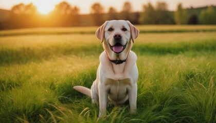 Labrador retriever, dog at dawn, purebred dog in nature, happy dog, beautiful dog