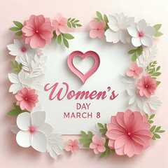 Greeting card, Happy Women's Day, in English.