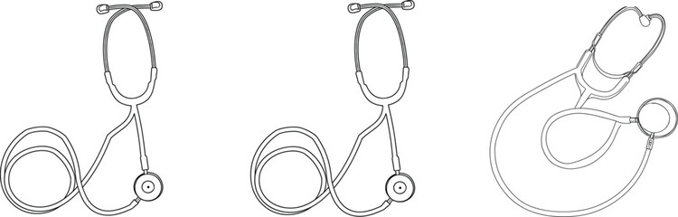 Medicine stethoscope line art, medical illustration vector, healthcare drawing, doctor equipment sketch, clinical tool artwork - obrazy, fototapety, plakaty