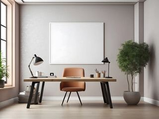 Modern office interior with a blank poster design on the wall design. Mockup design