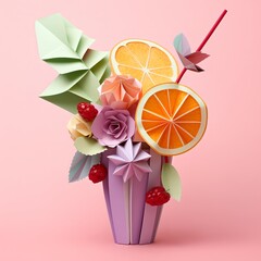 fantasy tropical fruit smoothie papercraft origami styled 