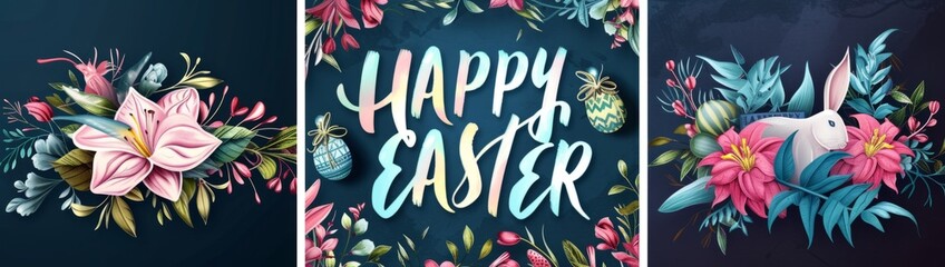 HAPPY EASTER banners in the style of bold calligraphic marks Generative AI